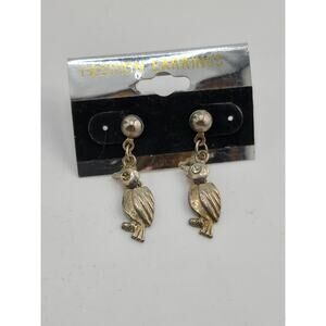 Vintage Bird Dangle Earrings Rhinestone Eyes Novelty Korea